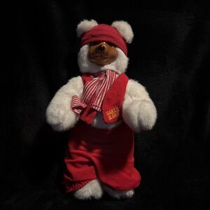 Raikes Santas Elf Bear Red Clothes Carved Wooden Face Plush Stuffed 12" 1989